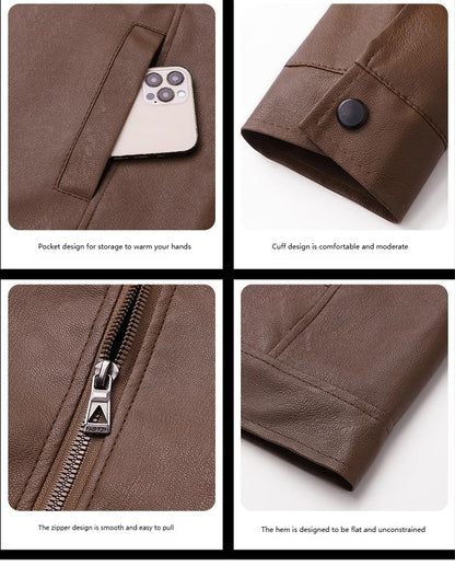 Autumn Thin Velvet Leather Jacket Men 2025 New  Coat Men's Top Windproof Leisure Mens Streetwear Zipper Retro Moto Biker jackets