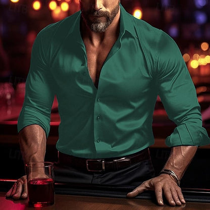 Men's Shirt High Quality Soft Fabric Solid Color Wedding Holiday Black White Burgundy Blue Long Sleeve Lapel Shirt 6XL Clothing