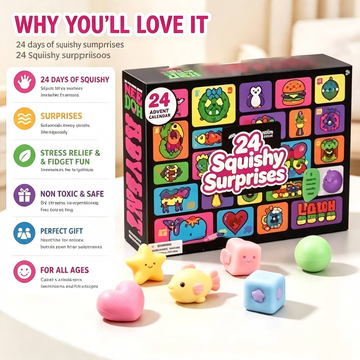 Christmas Easter Advent Calendar 24 Pcs Unique Cute  Squishy Fidget Toy Slow Rebound Anxiety Relief Mystery Surprise Gift Box