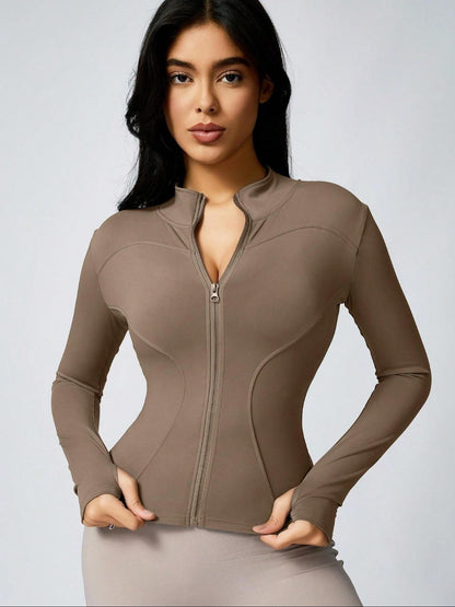 Fitfemme Women's Slim Fit Full - Zip Long - Sleeve Quick - Dry Breathable Athletic Workout Jacket