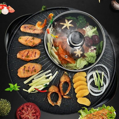 Panela elétrica doméstica, panela de fondue e churrasco coreano, panela integrada para enxágue e grelhados, assadeira multifuncional