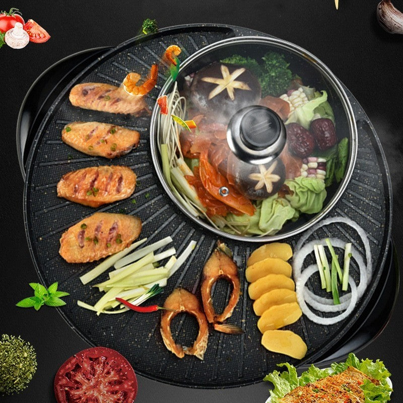 Panela elétrica doméstica, panela de fondue e churrasco coreano, panela integrada para enxágue e grelhados, assadeira multifuncional