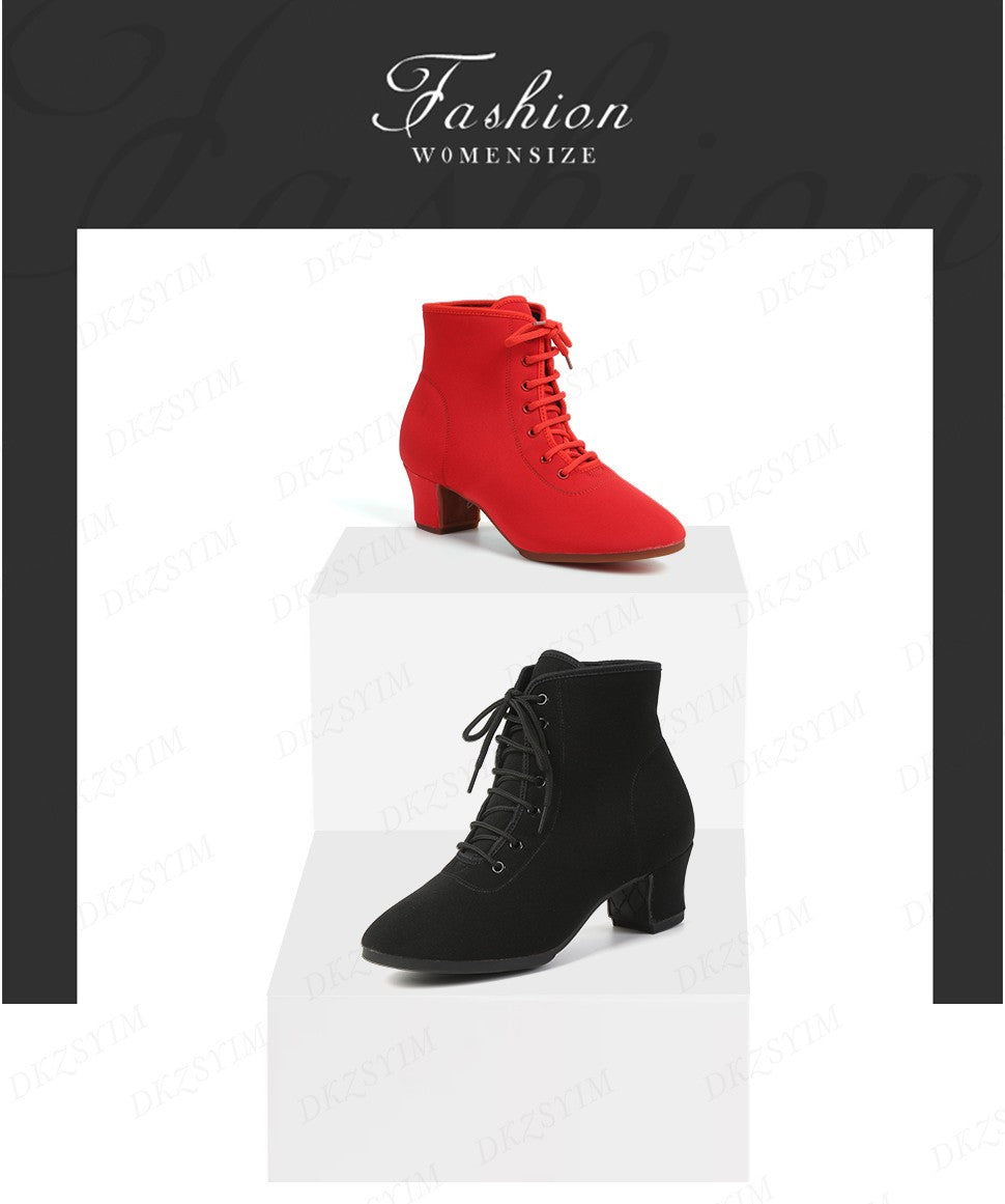 DKZSYIM New Women Ballroom Latin Dance Shoes Jazz Modern Dance Shoes Lace Up Dancing Boots Red Black Sports Dancing Sneakers