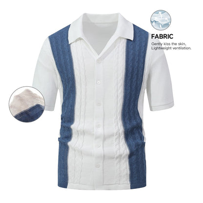 Men's Short Sleeve Summer Knit Lapel Striped Polo Shirt Fashion Light Luxury Popular Knitwear Breathable Casual Slim Top US Size