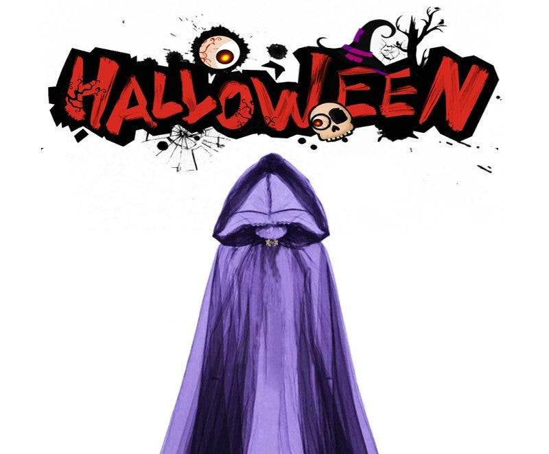 Halloween Ghost Cosplay Outfit Long Mesh Hooded Cloak Grim Reaper Witch Costume For Stage Performance Party Show