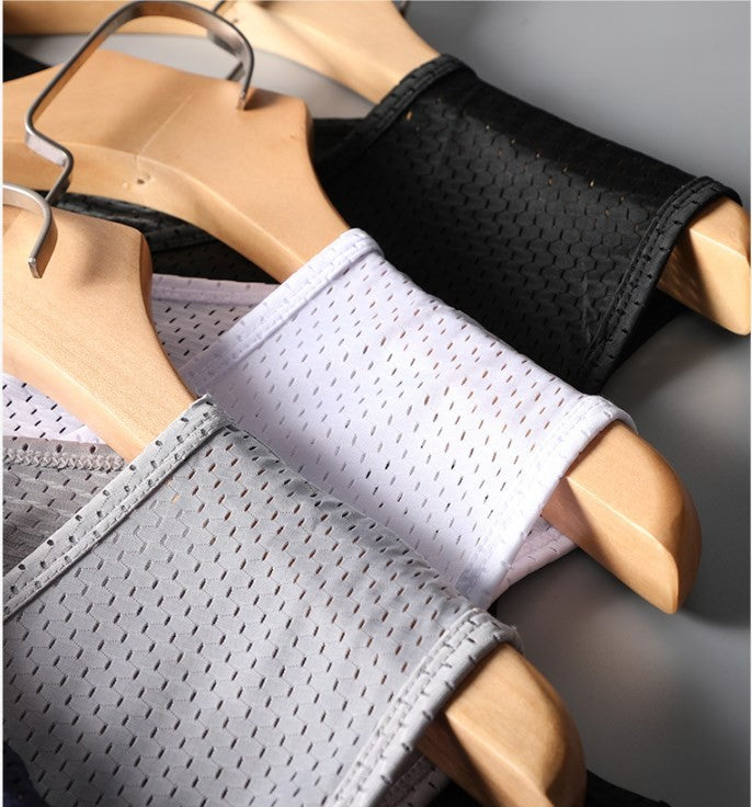 Men's Ice Silk Mesh Tank Tops Gym Stringer Transparent Bodybuilding Sleeveless Shirt Fitness Vest Male mesh Muscle Singlets