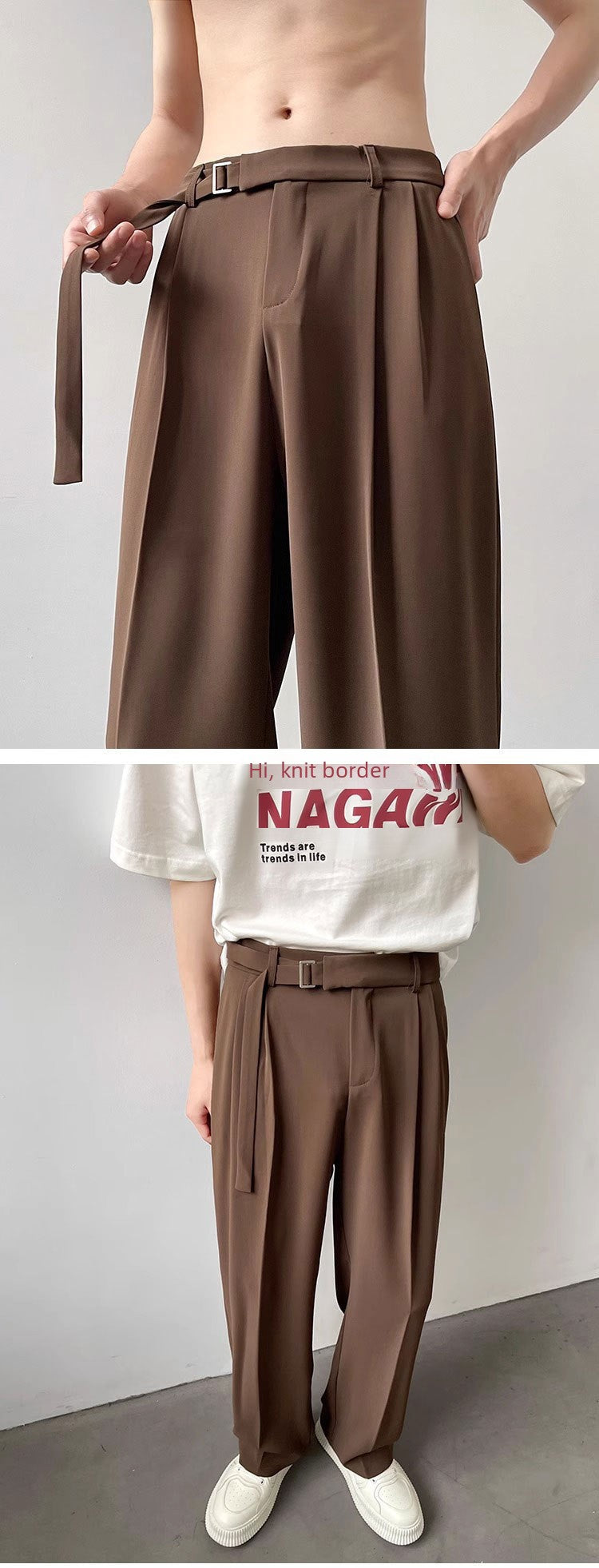 Calça Casual Masculina Outono Japonesa Leve Luxo Drapeada Calças Soltas de Perna Reta Versátil Perna Larga Calça Comprida