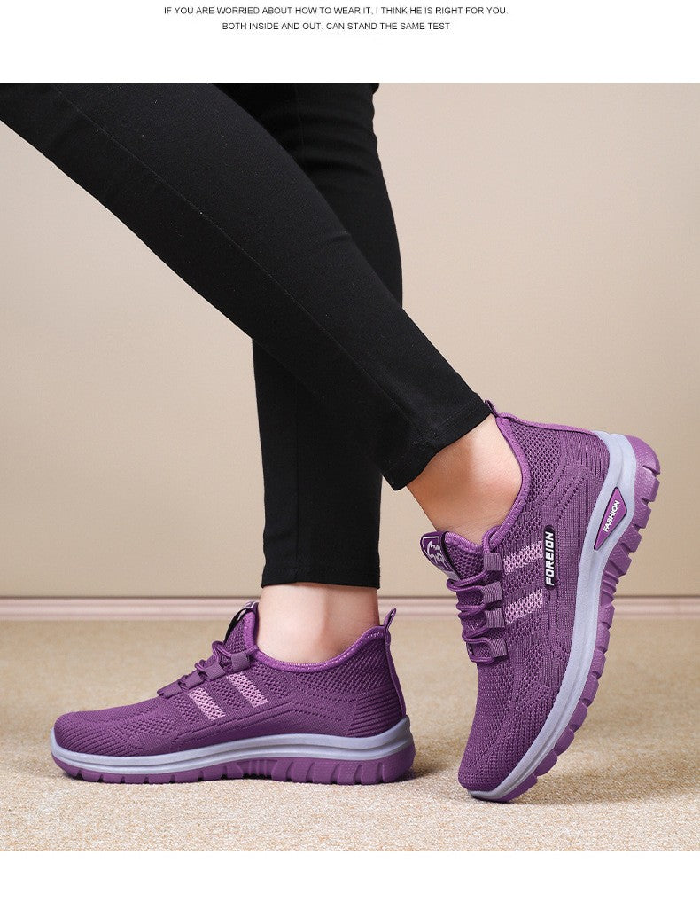 Autumn Women Sneakers Fashion Lace Up Mesh Breathable Outdoor Walking Purple Round Toe Non-slip Thick Sole Tennis Shoe Mujer