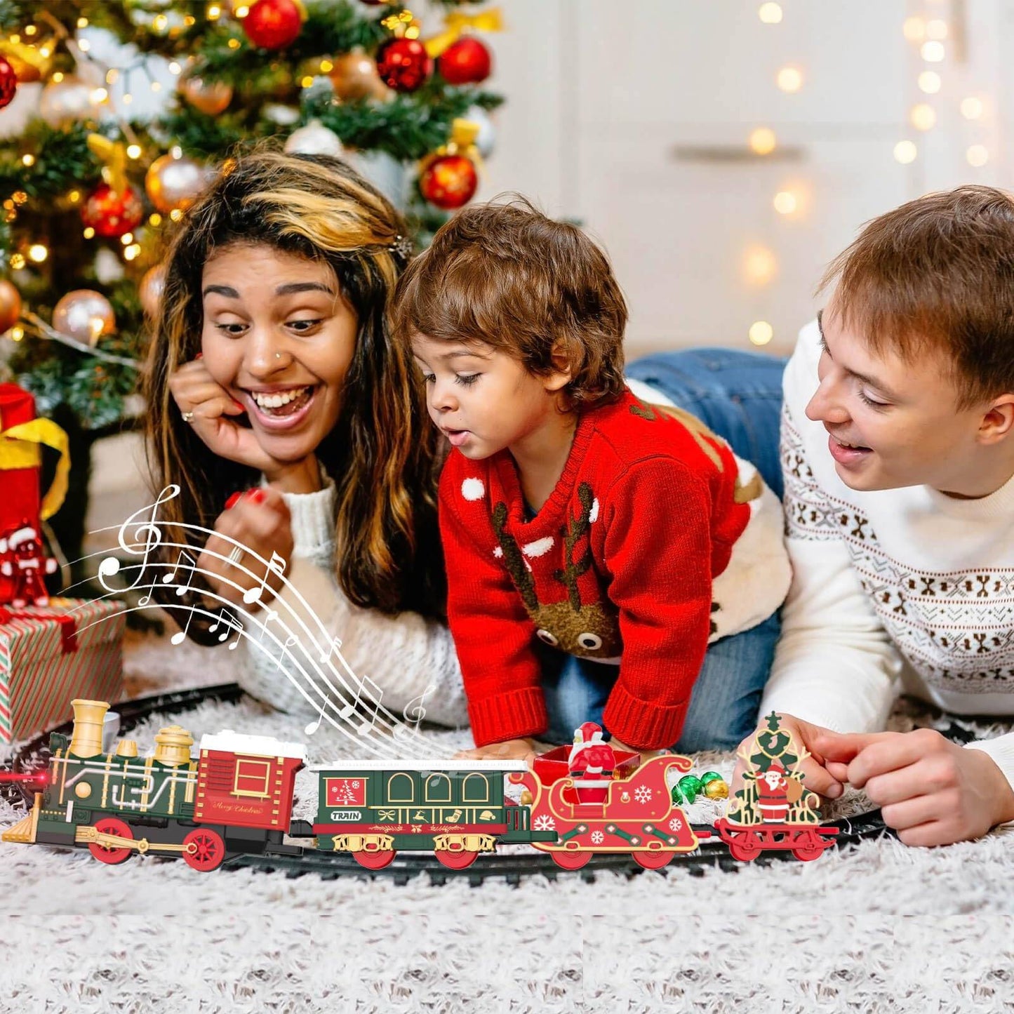 Série de Natal Clássico Controle Remoto Pequeno Trem a Vapor Elétrico com Trilha Luzes Modelo de Trem Presentes de Fim de Ano para Crianças