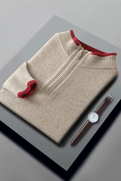 New Men Knitted Half Zipper Style Pullover Pure Australian Wool Sweater Splicing Edge Decoration High quality Thicken Warm Tops