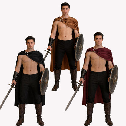 Men Spartan Warrior Cape CostumeMedieval Knight Cloak Set Halloween Carnival Masquerade Party Cosplay Outfit for Adult Male Stag