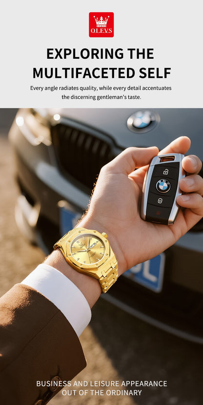 OLEVS Men's Watches Luxury Fashion Fine Steel Original Quartz Wristwatch for Man Waterproof Luminous Date Week Trend Dress 3726