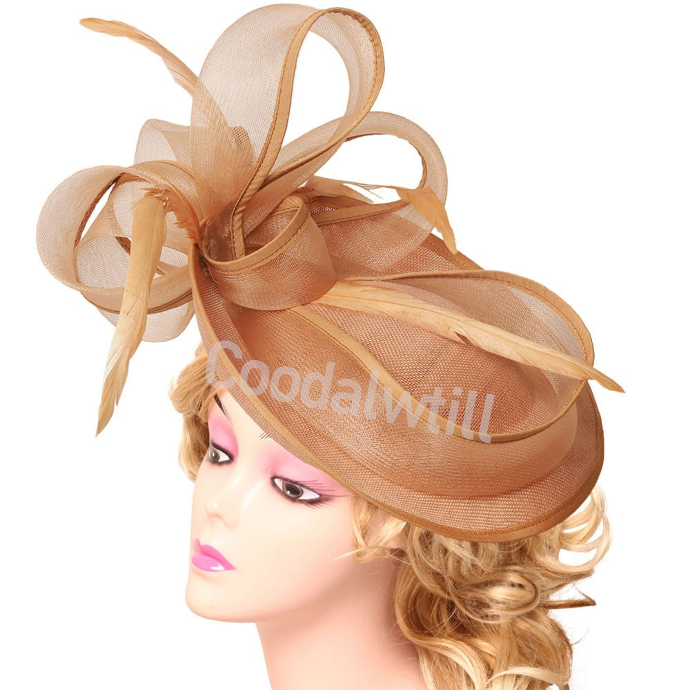 Noiva Casamento Malha Fascinators Chapéu Igreja Senhoras Mulheres Derby Chapéu Grande Fascinator Festa Evento Enfeite de Cabeça Noiva Casamento Pillbox Cap