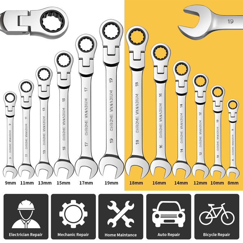 1 Chave Catraca Flexível com Cabeça Articulada para Garagem, Ferramenta Manual Métrica para Reparo Automotivo e Residencial