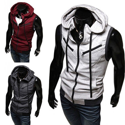 2023 New Fashion Zipper Cardigan Sweater Mens Sleeveless Hooded Vest Jacket Plus Size S-4XL Streetwear Vest Hoodies