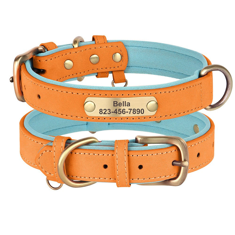 Coleira de cachorro personalizada em couro PU, gravação gratuita, coleiras de identificação de cachorro, coleiras acolchoadas macias para cães pequenos, médios e grandes, ajustáveis
