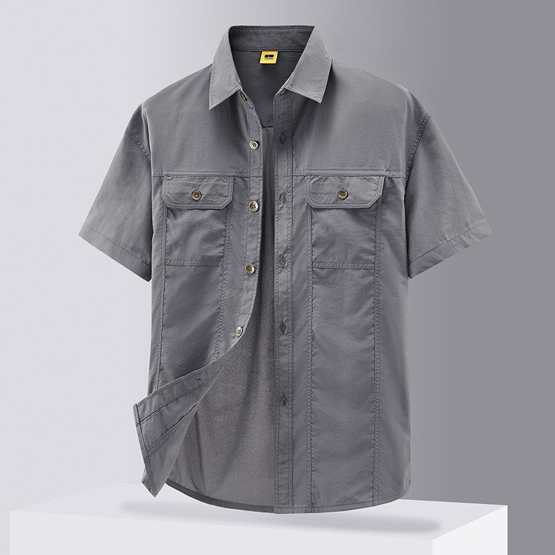 [USA Size] 100% Nylon Fashion 2025 Summer Clothes Cargo Military Brand Shirts For Mens Short Sleeves Casual Blouse Oversize 5XL