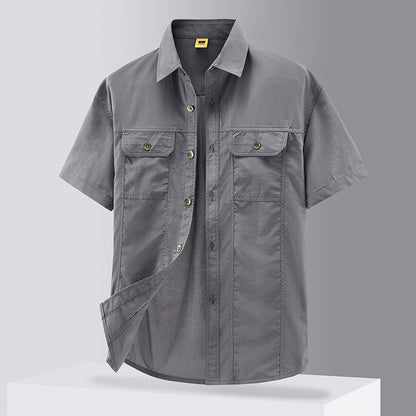 [USA Size] 100% Nylon Fashion 2025 Summer Clothes Cargo Military Brand Shirts For Mens Short Sleeves Casual Blouse Oversize 5XL