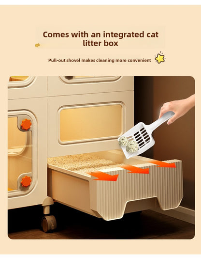 Gaiola Compacta para Gatos com Banheiro Tudo-em-Um Casa de Gatos Interna para Pequenos Espaços Mansão de Gatos com Economia de Espaço Placa de Caverna DIY Vila para Gatos
