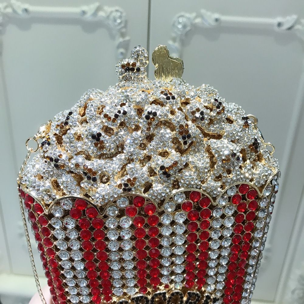 XIYUAN Popcorn Crystal Clutch Bags MINI Metal Box Minaudiere Purses Wedding Party Dinner Handbags Rhinestone Clutches Bags Gift