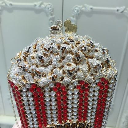 XIYUAN Popcorn Crystal Clutch Bags MINI Metal Box Minaudiere Purses Wedding Party Dinner Handbags Rhinestone Clutches Bags Gift