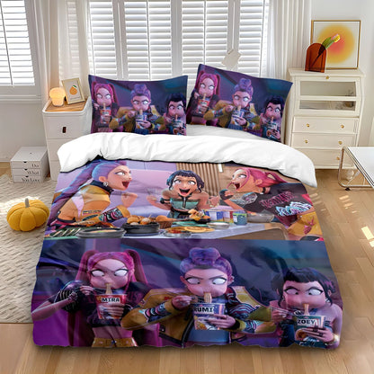 K-Pop Demon Hunters Themed Bedding Set Colorful Print Polyester Student Dormitory Bed Sheet Duvet Cover Kid Gift Home Textile