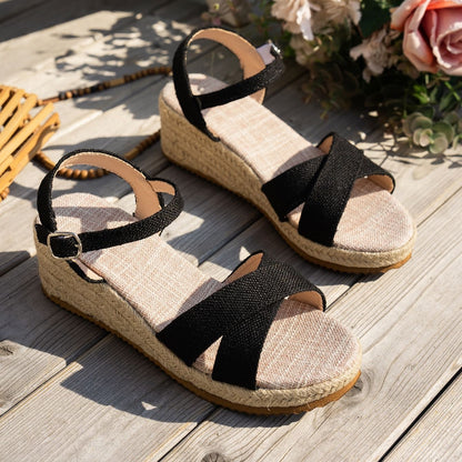 Fashion Women Wedge Sandals Summer Non-slip Peep Toe Platform Shoes Rubber Sole Buckle Elegant Shoes Woman Sandalias De Mujer