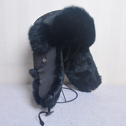 New Russia Winter Real fur Hat Men Outdoor Windproof Super Warm Real Rabbit Fur Bomber Hats Natural Soft Natural Rabbit Fur Caps