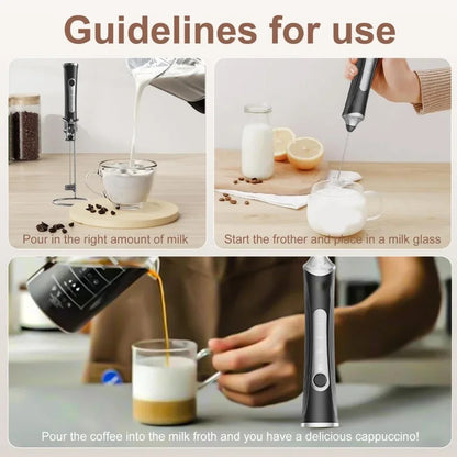 Batedor de ovos elétrico, máquina de café, espumador de bebidas portátil recarregável, batedeira de geleia e creme portátil de 3 velocidades, liquidificador de cozinha