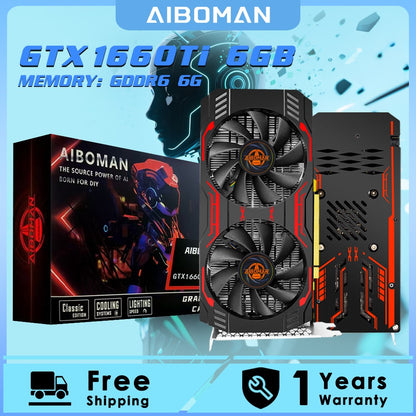 Placa de Vídeo AIBOMAN GTX1660Ti 6GB GDDR6 192Bit 1530MHz GPU PCI-E 3.0 HDMI DP DVI Saída Placas Gráficas para Jogos