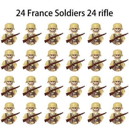 Brinquedos de blocos de montar para crianças: Modelos de Mini Armas de Exército Nacional de Guerra de Soldados de Infantaria da Segunda Guerra Mundial