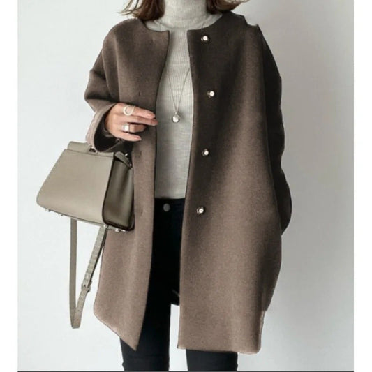 Elegant Three-Color Straight-Leg Coat for Women Loose Fit Pure Color Simple Design Autumn Winter Outerwear Female Top