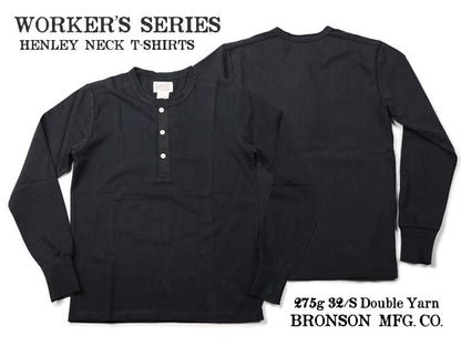 Bronson 350g Heavyweight L/S Henley Shirt Vintage Plain Base T-Shirt For Men