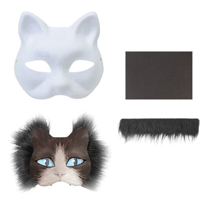3Pcs/set DIY Handmade Graffiti Half Face Mask Therian Mask Kit Blank Mask Half Face Hand Drawn Animal Cat Fox Mask Party Gifts