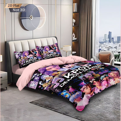 Kpop Demon Hunters Huntrix Bedding Set - Single to King Size, Anime Print Duvet Cover Sets for Adult Bedrooms