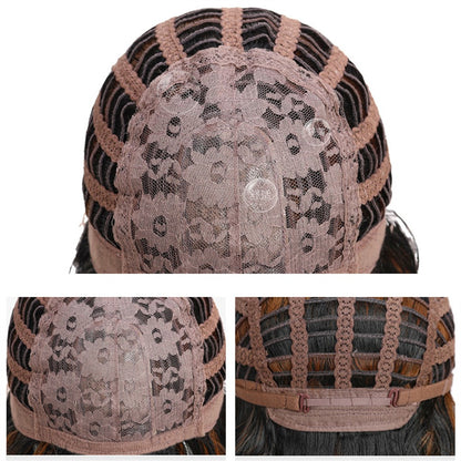 Peruca de cobertura total, peruca rosa gradiente marrom escuro, peruca de cabelo liso com franja, adequada para o role-playing diário feminino,