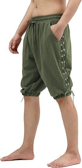Men's Pirate Shorts Renaissance Medieval Vintage Lace-Up Viking Navigator Halloween Costume Pants