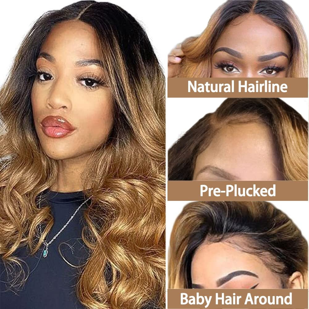 Peruca Front Lace Mel Loira Pré-arrancada 1B 27 Cabelo Humano Ombre Body Wave Peruca Front Lace Cabelo Humano 180% Bodywave Cru 30 Polegadas