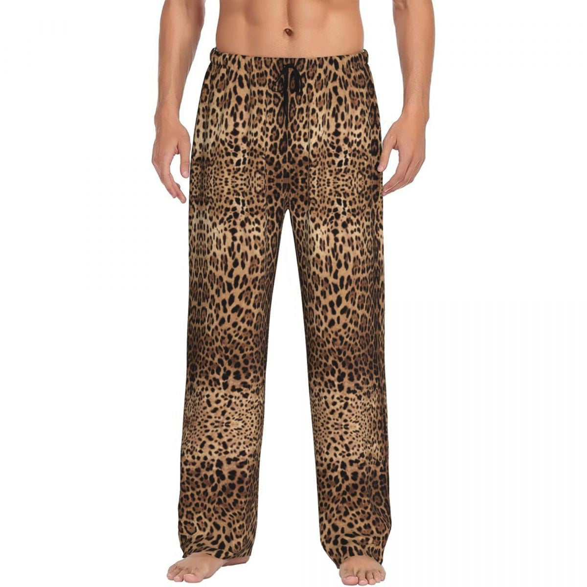Custom Leopard Print Pajama Pants Men's Animal Skin Sleepwear Lounge Sleep Bottoms Stretch with Pockets
