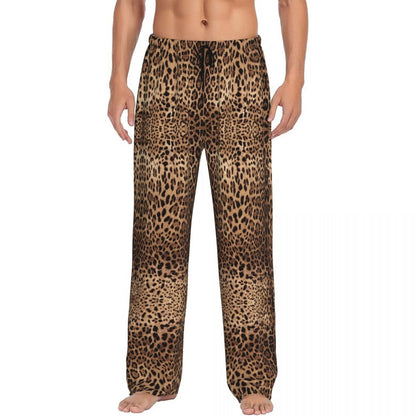 Custom Leopard Print Pajama Pants Men's Animal Skin Sleepwear Lounge Sleep Bottoms Stretch with Pockets