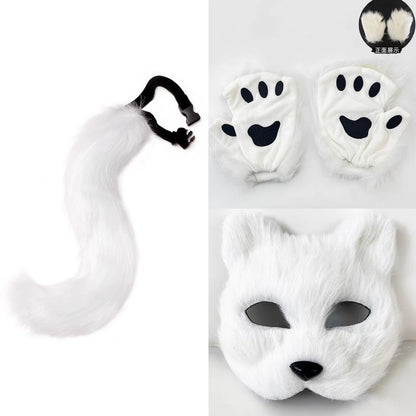 Costume Set Fox Tail Ears Gloves Artificial Fur Boot Covers Cosplay Halloween Prop Adult Women Men Unisex