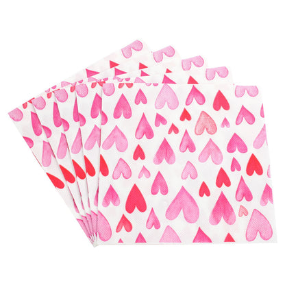 20pcs Romantic Pink Heart Pattern Disposable Napkins Valentine's Day Weddings Birthdays Party Decoration Tableware Lining Paper