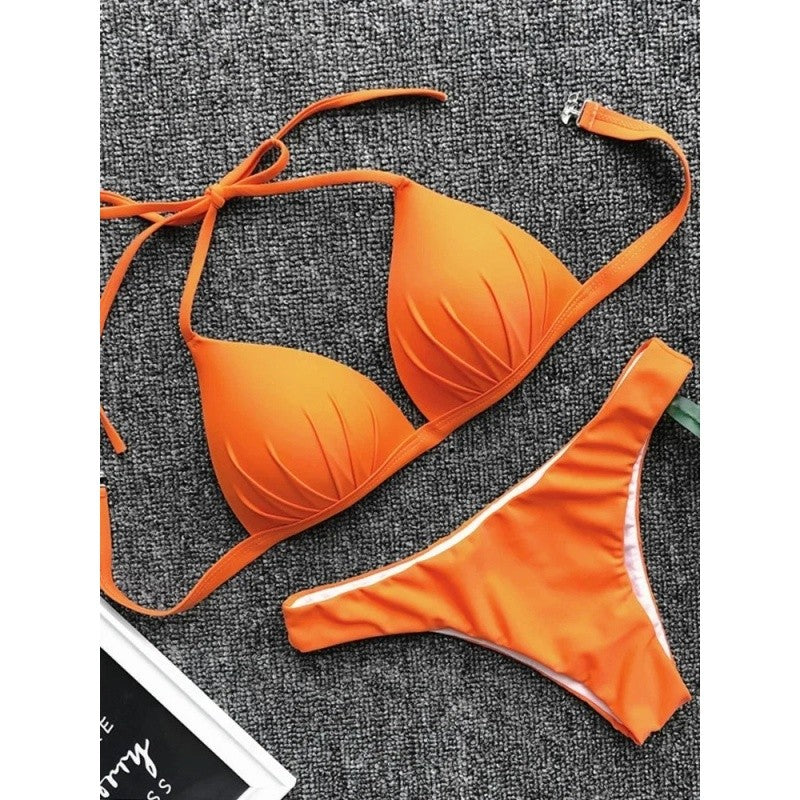 Triangle Bikini Push Up Bathing Suit Women Solid Split Halter Micro Bikini Two Piece Sets 2025 New Brazilian Bathing Suit Female
