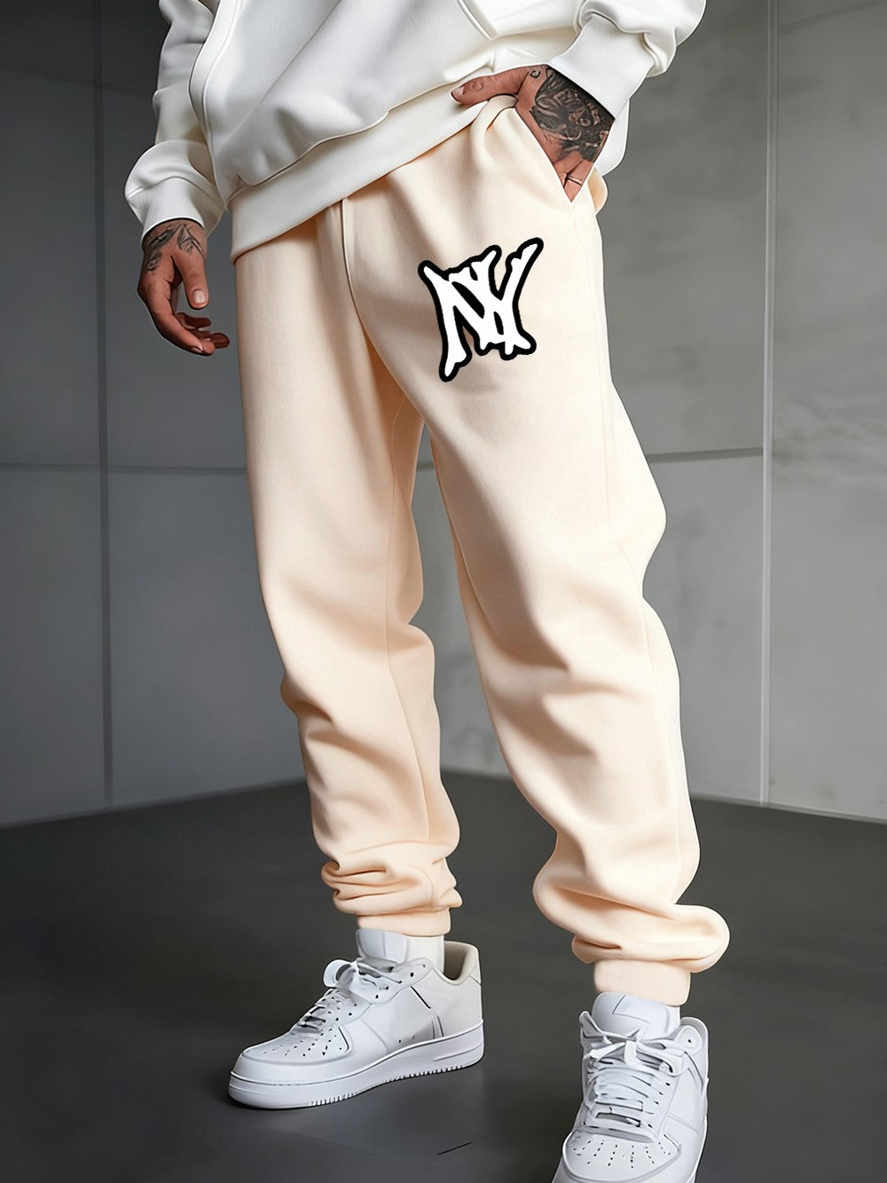 Simple Ny Logo Printed Sweatpants Men'S Basics Trousers Loose Pocket Elastic Waist Jogger Pants Casual Fleece Warm Men Clothes