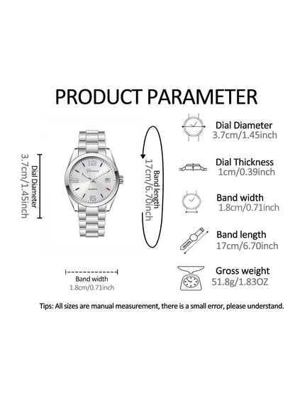 Ladies Quartz Watch Steel Band Design with Calendar Feature Daily Fashion Accessory Birthday Gift without Box