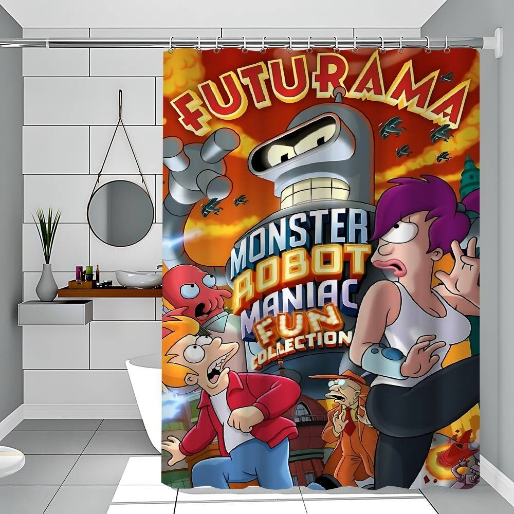 F-Futurama Anime White Shower Curtain, Bathroom Decorative Shower Curtain, Waterproof Shower Curtain With Hooks