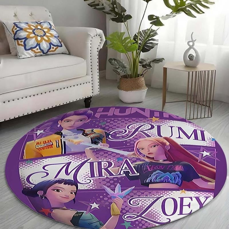 2026 New Rug Round KPOP Flannel Rug Demon-Hunters Washable And Anti-Slip Soft Rug For Kids Playroom For Girls Home Decorations