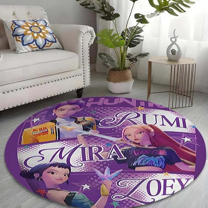 2026 New Rug Round KPOP Flannel Rug Demon-Hunters Washable And Anti-Slip Soft Rug For Kids Playroom For Girls Home Decorations
