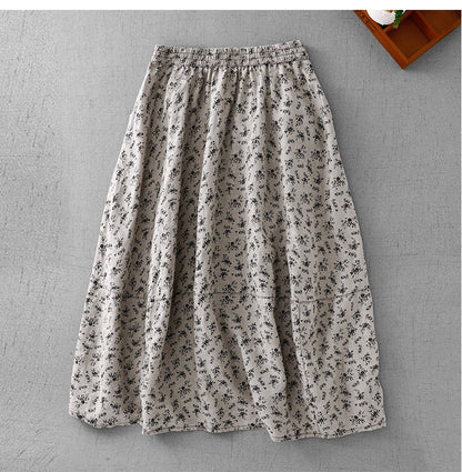 Cotton Linen High Waist Printed Summer New Sle Cool Slimming Hip Covering Floral Skirt Loose Fit Casual Long Skirt