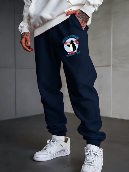 Noot Noot Cartoon Penguin Printing Sweatpants Men'S Basics Trousers Fleece Loose All-Match Sporty Pants Winter Men Streetwear